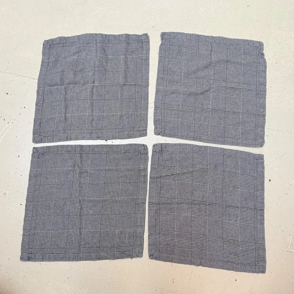 Sur La Table Glen Plaid Cotton Napkins Set of 4 Black White Check 17.5x17.5